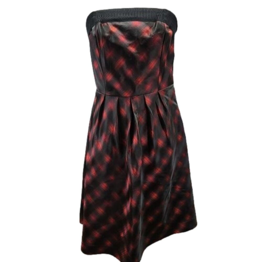 The limited strapless red and black checkered